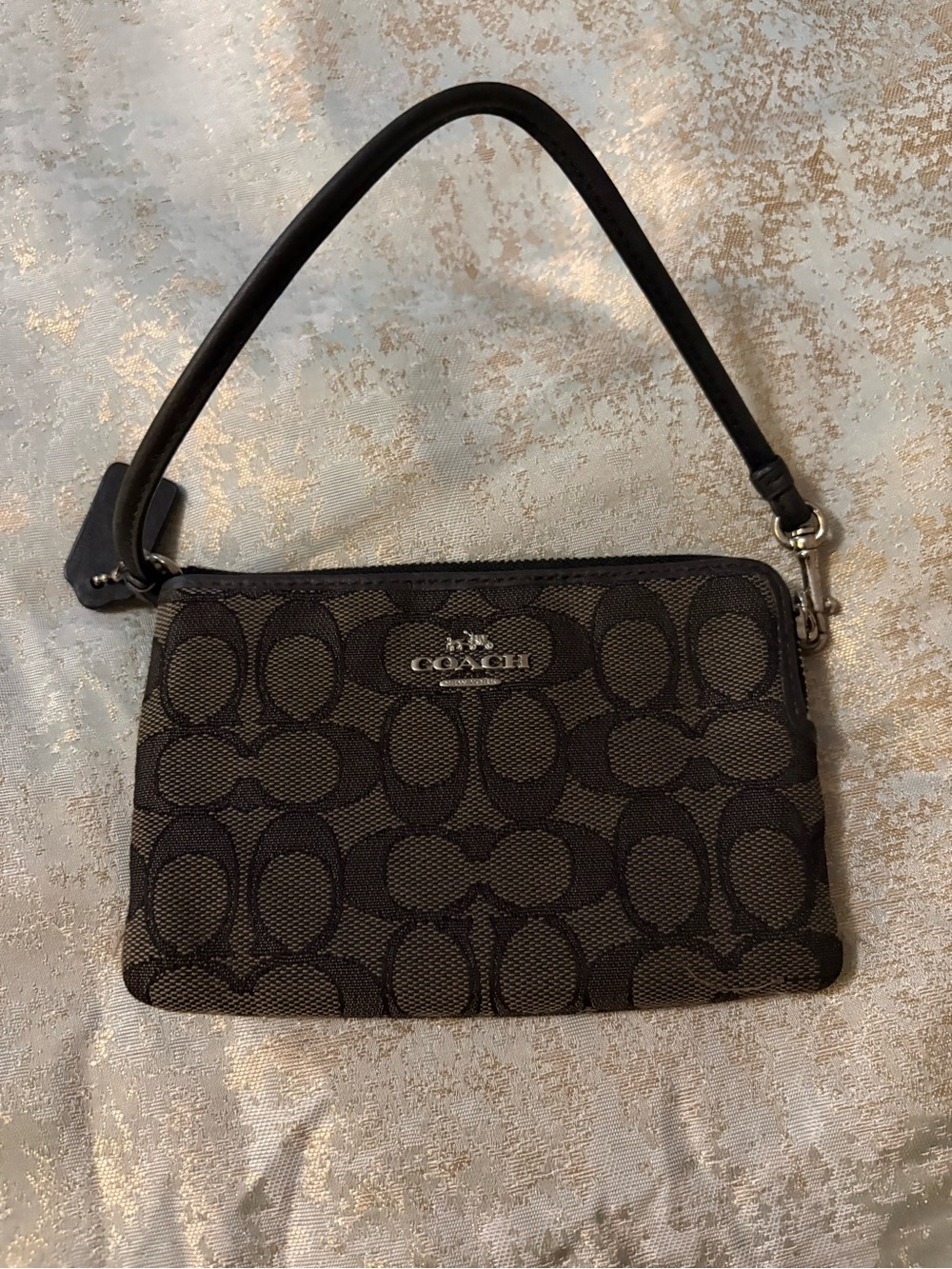 Coach Black Signature Jacquard Wristlet